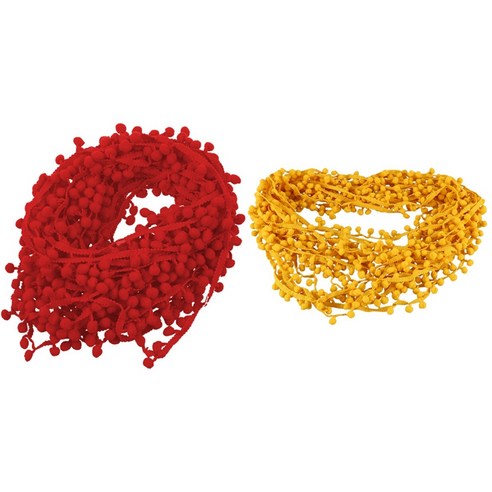 2 PCS 20 야드 10mm Pompom 트림 볼 프린지 리본 DIY 재봉 액세서리 레이스 레드 & 옐로우, 하나, 빨간색 & 옐로우