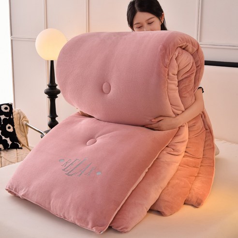 더루비샵 겨울극세사 우유양털 차렵이불, 자수이불, 핑크