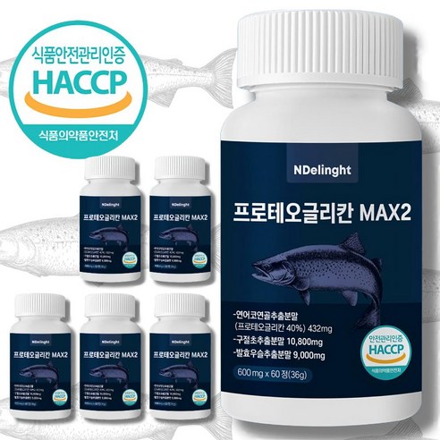 엔딜라이트 프로테오글리칸 연어코연골 식약청 HACCP 인증 600mg, 6개, 60정