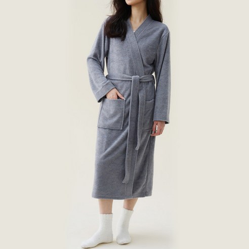 라비에르 데일리 테리 샤워가운 로브, 긴팔 스톤 스레이, 1개