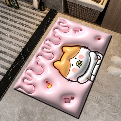 호랑이부부 빨아쓰는 3D 규조토발매트 주방매트 욕실발매트, 핑크고양이