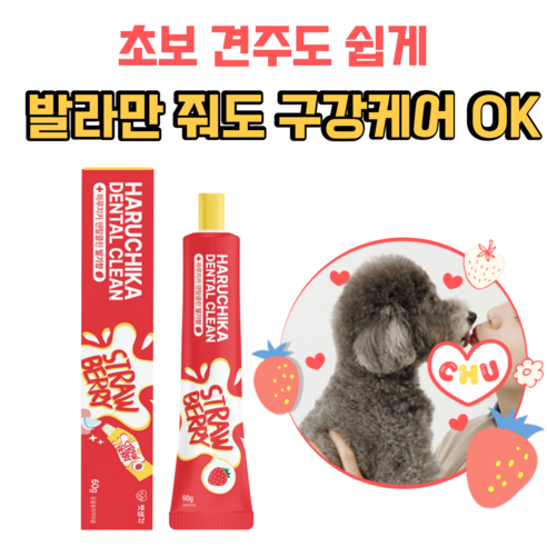 펫생각 하루치카 덴탈 클린 바르는 강아지 치약 입냄새 치석 제거 충치 잇몸염증 딸기향 메론향, 딸기향 1개, 1개