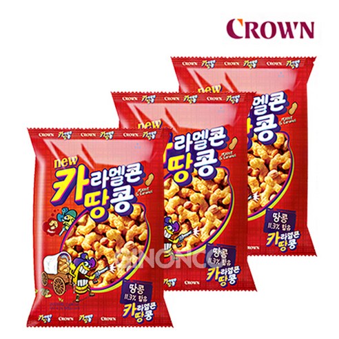 크라운 카라멜콘 땅콩 72g 3봉 카라멜 작은봉지 카땅 인기과자 묶음 세트, 3개