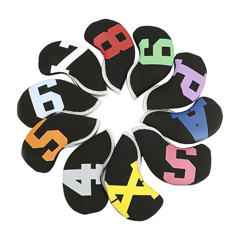 10Pcs 골프 클럽 헤드 커버 청소하기 쉬운 방수 언 번호 헤드 커버 4 5 6 7 8 9 P A S X 보호, 검은 색, 네오프렌