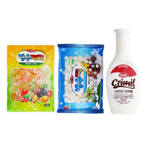 빙수떡과 빙수제리 그리고 연유으로 만든 새로운 맛 1개 우유빙수 빙수떡과 빙수제리 그리고 연유으로 만든 새로운 맛 1개 우유빙수