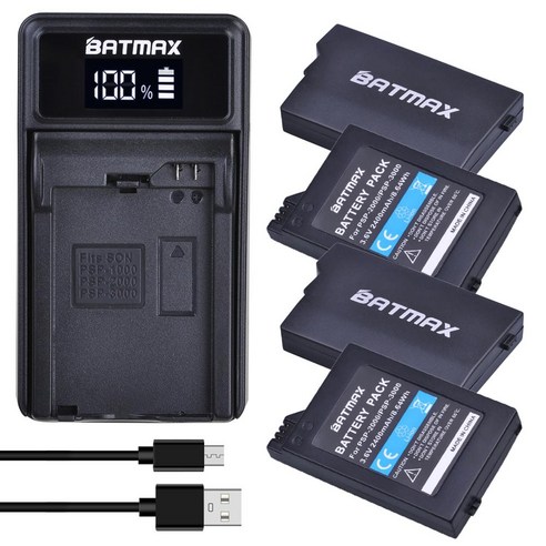 Batmax PSP2000 배터리 및 LED USB 충전기 소니 PSP2000 PSP3000 게임패드 플레이스테이션 휴대용 컨트롤러용 2400mAh, 1개, 4.4 battery 1 charger