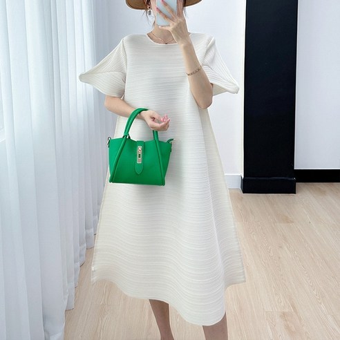 이세이플리츠 주름치마 여성용 주름 루즈한 슬리밍 라운드 우아한 하이 니치 단색 2023 여름