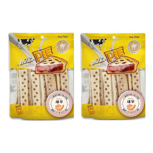 밀크파이 15p 끝까지 오래먹는 강아지 스틱껌, 2팩, 180g, 새우