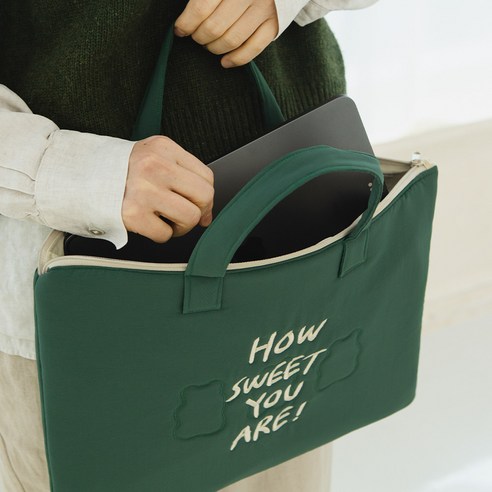 [올뉴프레임] 자수 노트북 파우치 Airy Laptop Bag 스윗 젤리곰, 딥그린