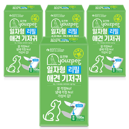 유즈펫 일자형 강아지 기저귀 100p, 중형, 4팩