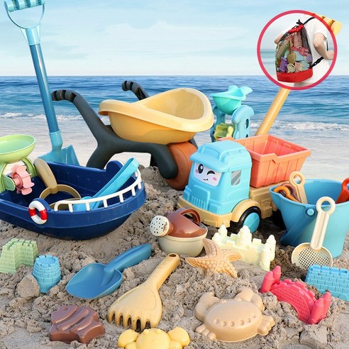 해변 모래놀이 유아 장난감 도구 삽 17개 샌드토이 세트, 17개 세트(메쉬가방x1 증정), 혼합색상