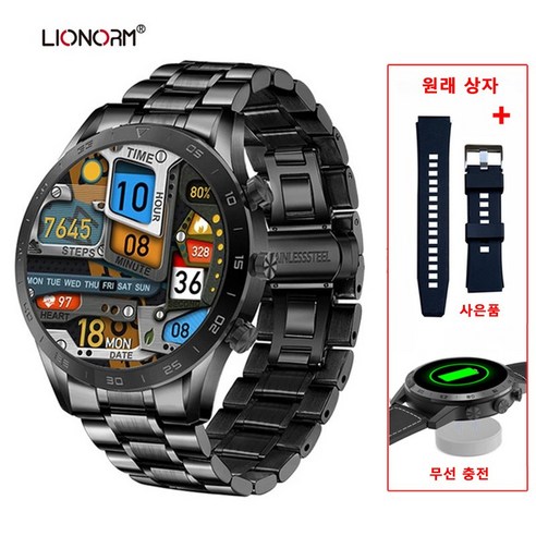 [LIONORM] 무선 충전 및 통화 스마트 워치, 블랙 B