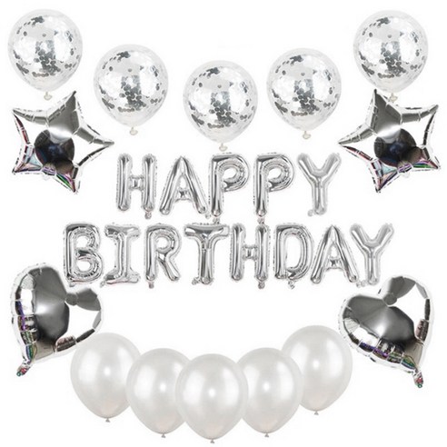 GAM 이벤트 파티 풍선 세트 생일파티 파티용품 생일파티세트 생일풍선 생일파티용품, 샤인블링-메탈실버