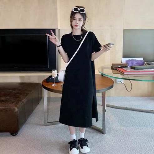 야오야오 44-99 코샤 5부 무지 반팔 롱 원피스