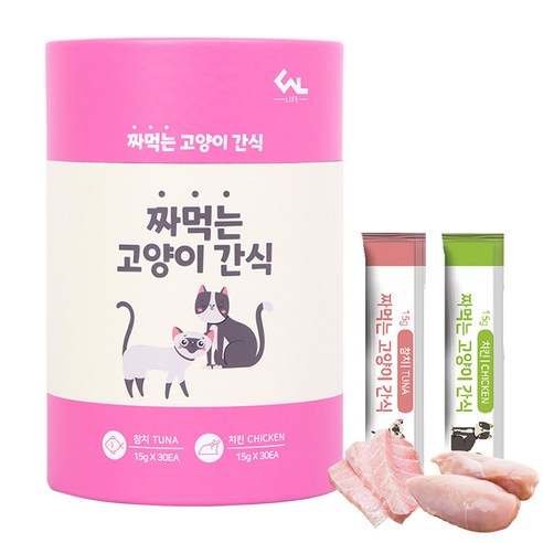 씨엔앨라이프 짜먹는 고양이 간식 15g, 참치 30p + 닭고기 30p, 1세트