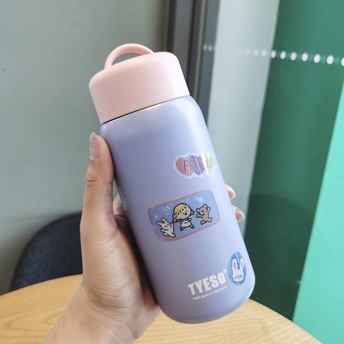 【DF】스테인리스 물 컵 간단한 모리 스타일 보온병 여성 하라주쿠 스타일 귀여운 간단한 소녀 컵, 색깔8, 싱글컵+스티커+컵브러시