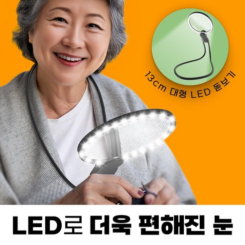 상상한스푼 눈과 손이 편한 핸즈프리 LED 돋보기 대형 130mm, 1개, 화이트