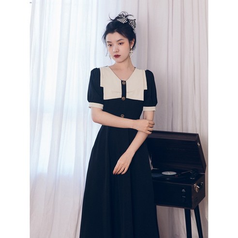 여성 가을 복고풍 블랙 드레스 원피스 빈티지 경성 개화기 졸업사진 스냅 원피스