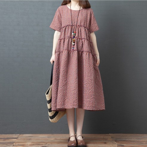 빅사이즈원피스 나드리 중년여성 빅사이즈 지지미 고방 체크 원피스 Best Top3