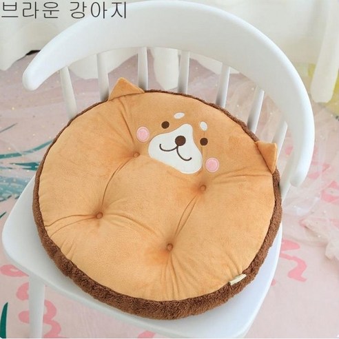 로미홀리 의자방석 소파쿠션 원형 극세사 사무실 의자쿠션, 브라운강아지