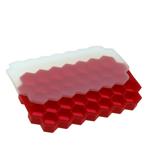 뚜껑 실리콘 벌집 얼음 격자 금형 37 칸 얼음 격자 상자 실리콘 마름모 벌집 얼음 금형 DIY, 다홍색