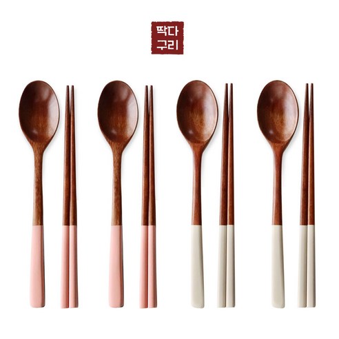 딱다구리 나무수저 연화수 파스텔 옻칠수저세트, 1개, 수저4인세트, 핑크+크림