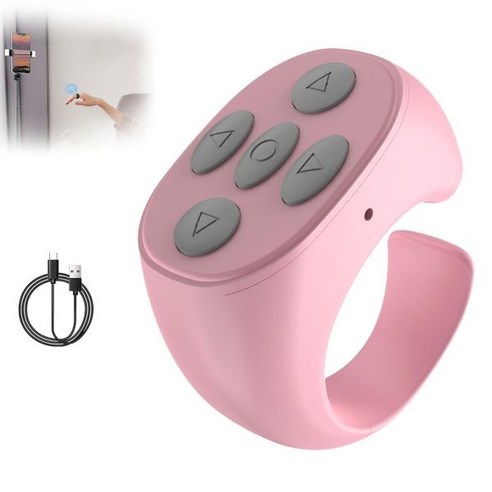 Fingertip Wireless Bluetooth Remote Control Scrolling Ring for iPhone Page Turner Pink with a Data, With a Data Cable, Black