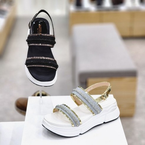 탠디 여성 5cm 펄 큐빅 캐주얼 플랫폼 샌들 X22023