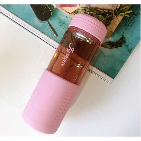 파스텔 내열강화유리 티보틀 휴대용 유리텀블러 유리물병 450ml, 핑크380ml, 1개