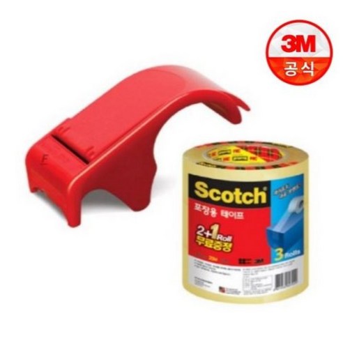 스카치 포장용 테이프 디스펜서 DP-300RD + 리필 3625V 48mm × 25m 3p 세트, 투명, 1세트