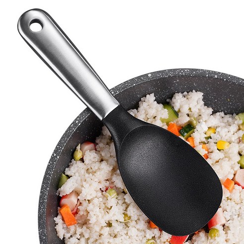 새로운 스테인리스 스틸 쌀 숟가락 가정용 두꺼운 긴 손잡이 실리콘 식사 숟가락 매점 서빙 쌀 숟가락 주방 식기, {"크기":"프랑스"}, as show