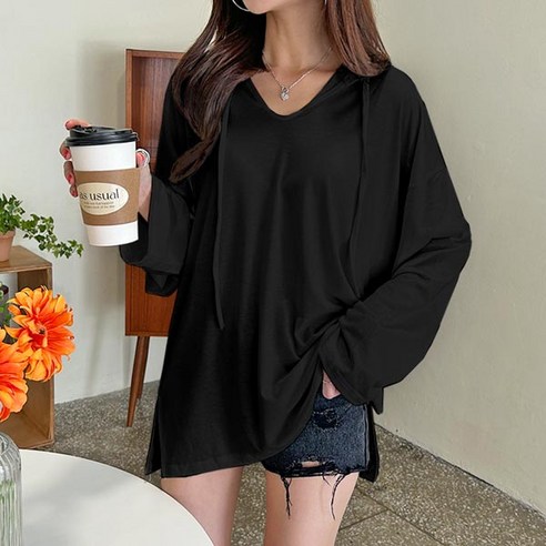 여리핏 후드 롱 티 빅사이즈 오버핏 롱티 모자티 긴팔티 무지티 박스핏