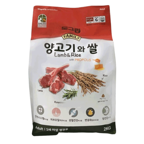 도그랑 어덜트 양고기와 쌀 훼미리 건식사료, 양, 2kg, 1개