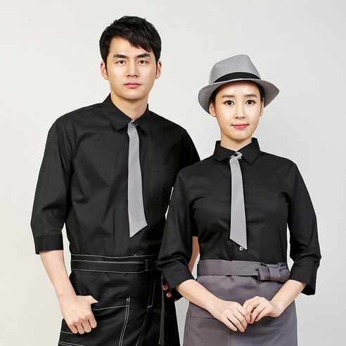 세련된 프로페셔널, 검정 블랙 타이 스판 칠부 셔츠로 완성하세요