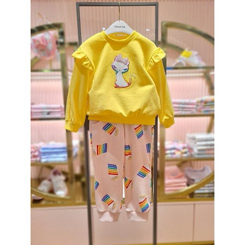 프렌치캣현대3 Q34DKT281 Q34DKP210 옐로우 프릴 맨투맨 티셔츠 바지 세트상품