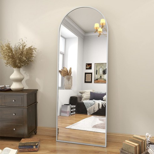 BEAUTYPEAK 1610mm x 520mm 벽걸이 거울 초대형 사이즈 전신거울 걸거나 기울일 수 있습니다 벽걸이거울 아치형 전신거울 벽걸이 거울 아치형거울벨트 스탠드, 실버