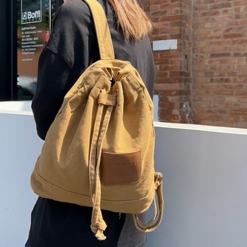 하야루 빈티지 워싱 옥스퍼드 캔버스 데일리 캐쥬얼 가죽 패치 백팩