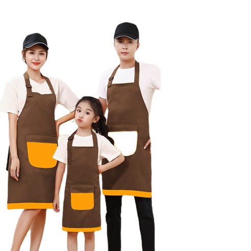 ANKRIC 호텔 웨이터 앞치마 방유 및 방오 합성 고삐 목 싱글 포켓 앞치마 원피스앞치마, 얕은 커피