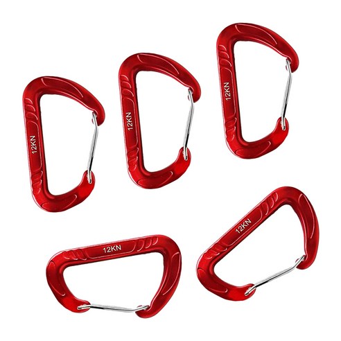 SJSHOP 5 조각 12KN Wiregate 등산 Carabiner 클립 키 체인 해먹 후크, 7075 항공 알루미늄, 레드
