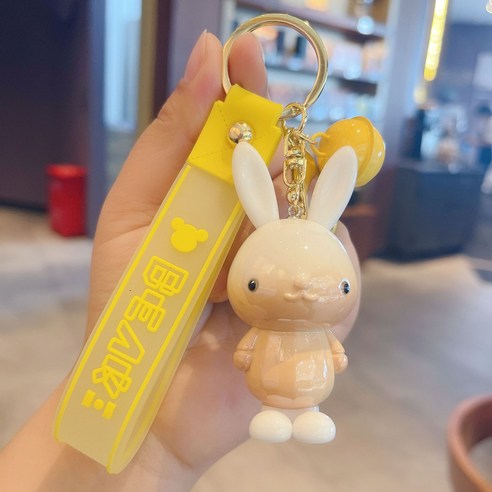 전기 도금 귀엽다 건달 토끼 자동차 열쇠 체인 책가방 액세서리 선물 열쇠 액세서리 만화 열쇠 단추, 토끼-노랑