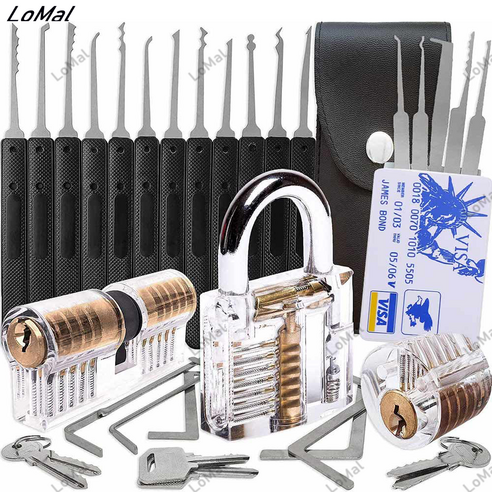 LoMal 락픽세트 멀티 픽 투명 자물쇠 락픽 키트 연습용 locksmith set car/lock picking card, 50PIECES