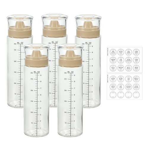 시노글라스 신형 오일병 양념병+스티커 24종, 베이지, 5개, 300ml