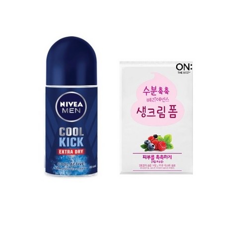 니베아 맨 데오드란트 롤온 쿨킥 50ML & 온더바디 생크림 폼 3ML, 1개