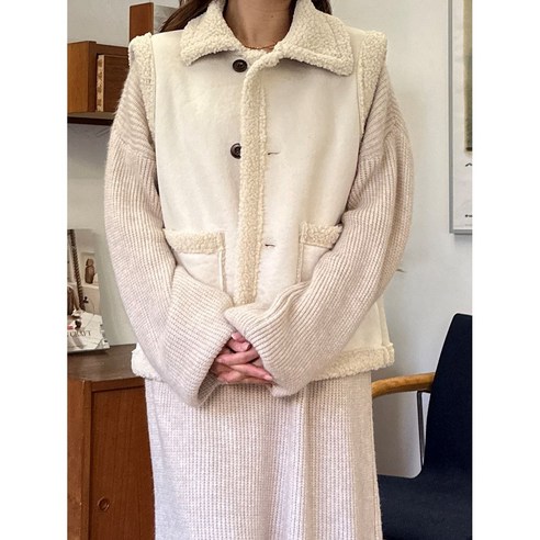 CHEOL.B [겨울조끼/뽀글이] 데일리 여성 양털 스웨이드 오버핏 무스탕조끼 양털베스트