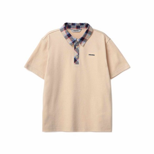 레노마키즈 남아용 시그니쳐 체크 배색 카라 티셔츠 베이지 R2320T105