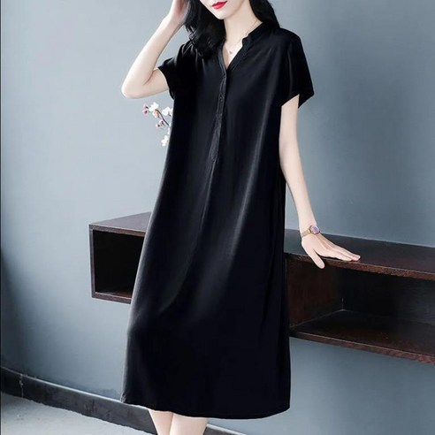 [OKㅣ강추] POMTOR 여름 엄마옷 중년 여성 A라인 브이넥 루즈핏 빅사이즈 원피스 [OKNOWㅣ추천상품]