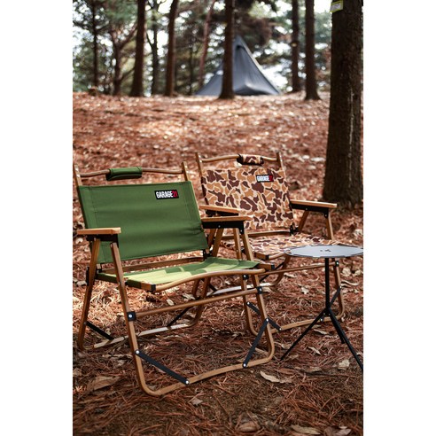 개러지21 폴딩 로우 체어 1+1 감성 캠핑 의자 체어, 2.로우체어 우드무늬, 2개세트, 카키+샌드카모