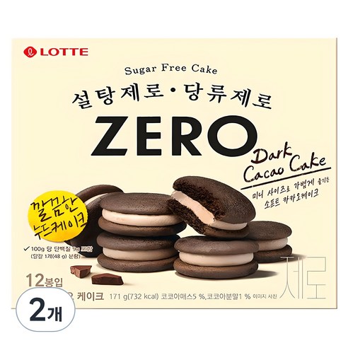 롯데제로 롯데제과 제로 카카오 케이크 12p, 171g, 2개