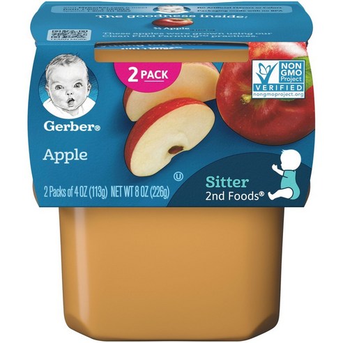 Gerber 2단계 어린이 식품 113g 2개입, 사과(Apples), 226g, 1개