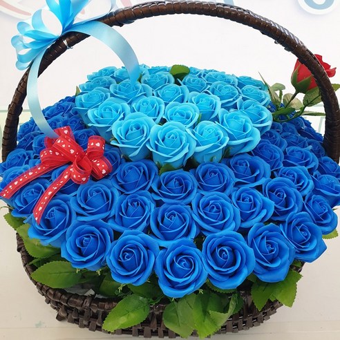 지나로즈 장미 100송이 기념일 프로포즈 생일 기념일 축하 꽃배달 비누꽃 여친선물 큐피트 하트 비누꽃바구니, 블루하트, 1개